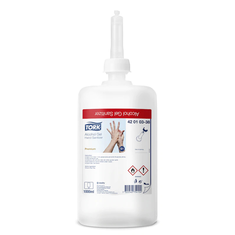 GEL HYDROALCOOLIQUE TORK EN1500 - 1 L - Désinfectant sans rinçage - S1 (420103)